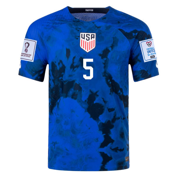 Nike United States Josh Sargent Authentic Match Away Jersey 22/23 w/ World Cup 2022 Patches (Bright Blue/White)