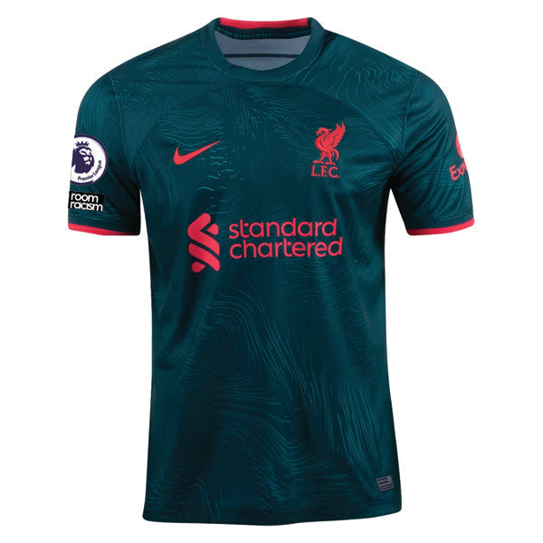 Nike Liverpool Tsimikas Third Jersey 22/23 w/ EPL and NRFR Patches (Dark Atomic Teal/Siren Red)